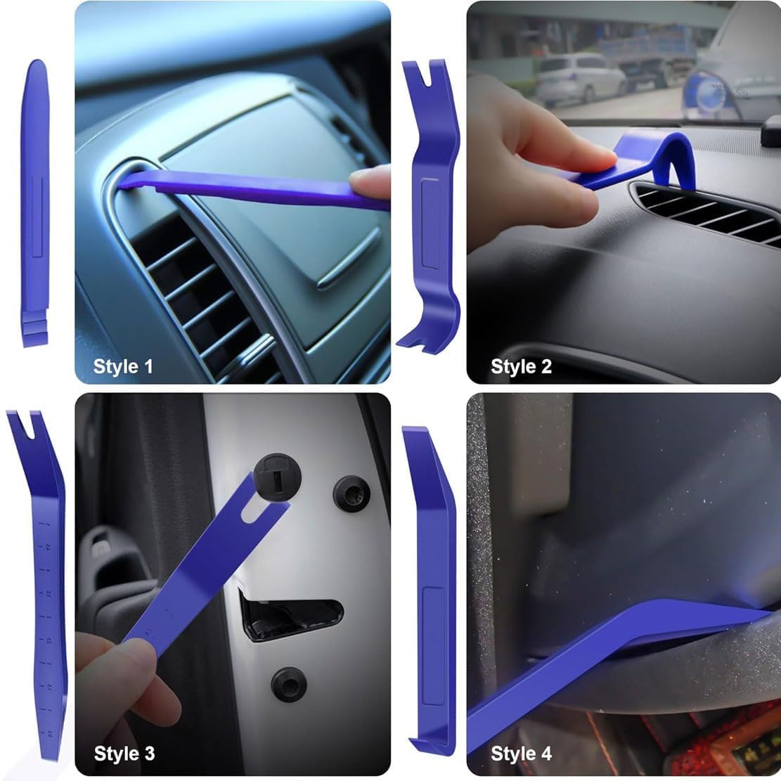 4-Piece Car Radio & Dash Panel Pry Tool Removal Set - Plastic Trim Tools For Audio Installation | Orange, Non-Marring