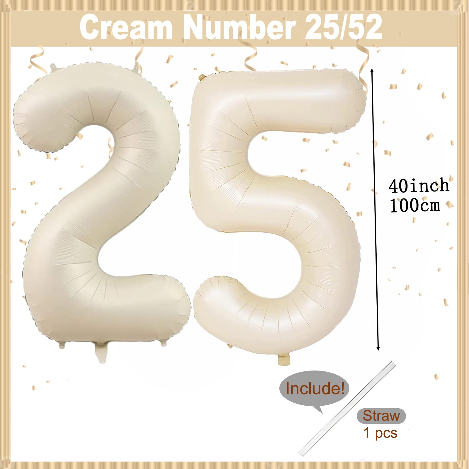 Ballon beige en forme de chiffre 25, en aluminium, décoration d'anniversaire pour enfants, filles et garçons