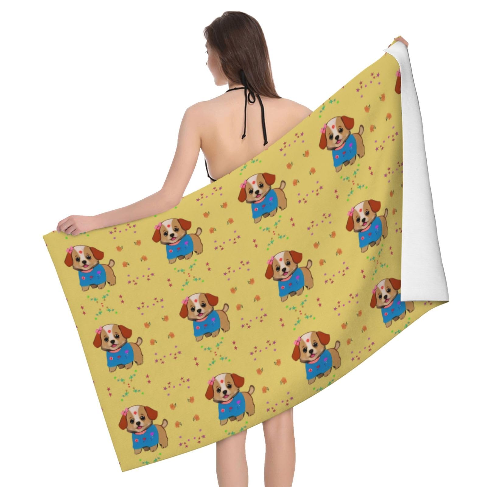 Adorable toalla de baño de perro de dibujos animados. Toalla de baño estampada para mujer, microfibra de secado rápido, 100% poliéster, toalla de viaje, playa y piscina.