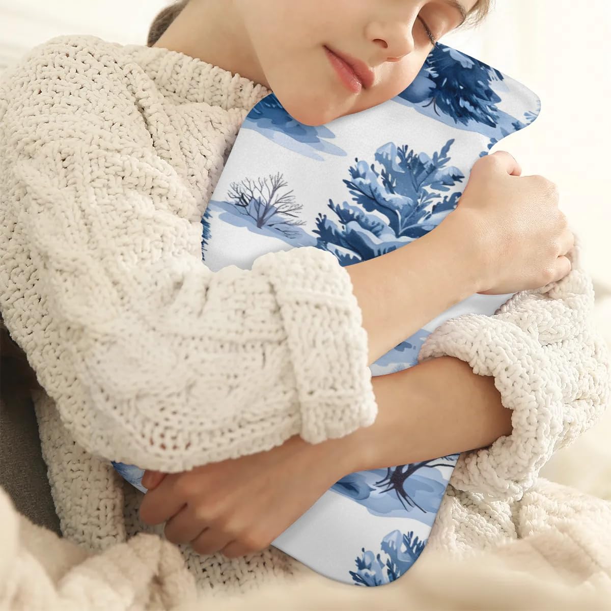 Hot Water Bottle with Soft Cover,2L Watercolor Tree Hot Water Bag for Hot and Cold Compress, Hand Feet Warmer, Christmas Festivals Rubber Hot or Cold Water Bottle Halloween Christmas Decorations