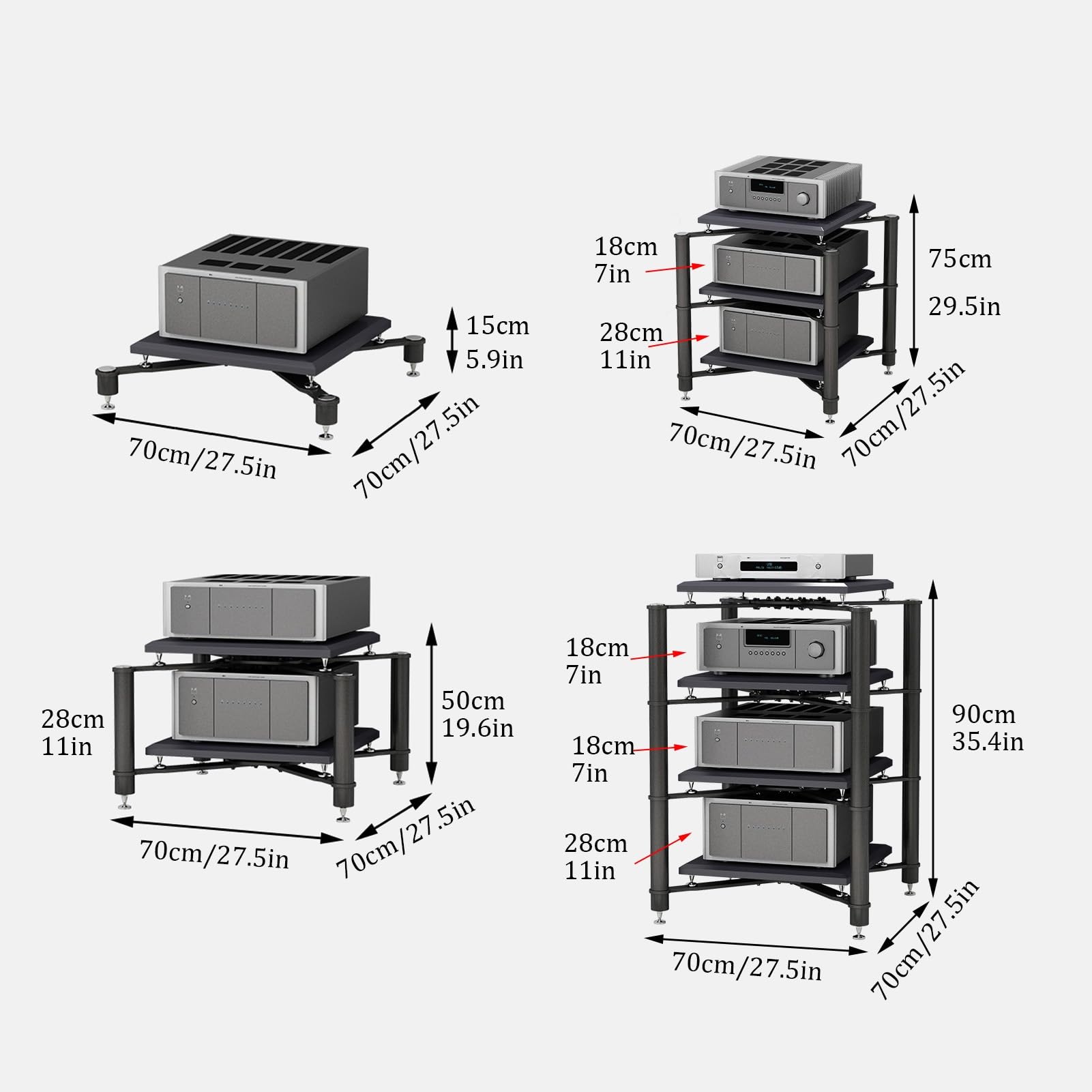 Meuble TV AV, étagère d'angle pour matériel Audio, Meuble de Rangement multimédia Moderne, Centre de Divertissement Ouvert avec Structure métallique, Support au，Silver 3 Tier 70x70x75CM