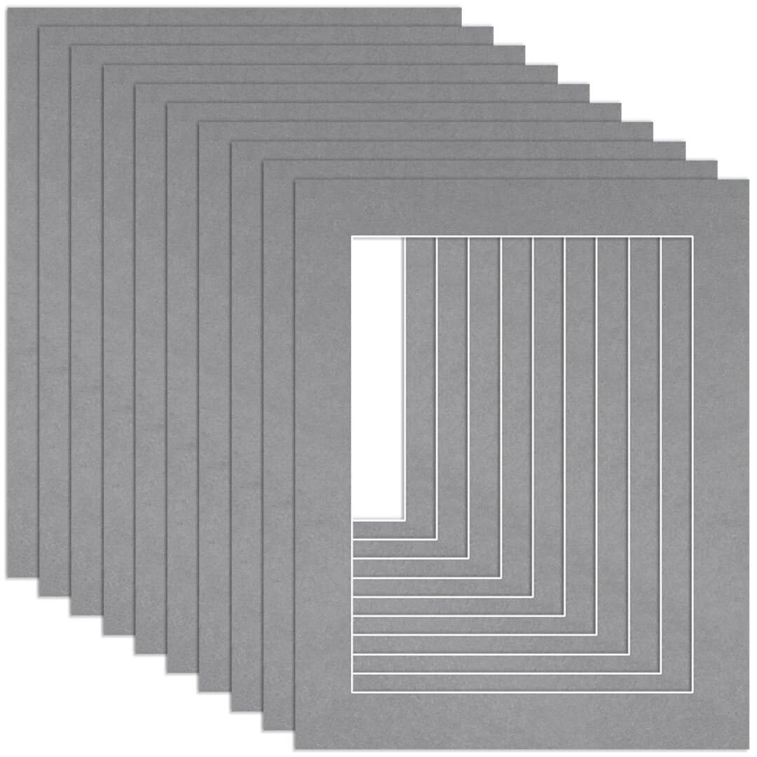 Procut Global 10x8" Mid Grey Picture Mounts to Fit 8x6" Aperture - Precision Cut Cardboard Photo Mount - Ideal for Frames, Prints, Artwork & Certificates - Sizes & Colours Available - 10 Pack
