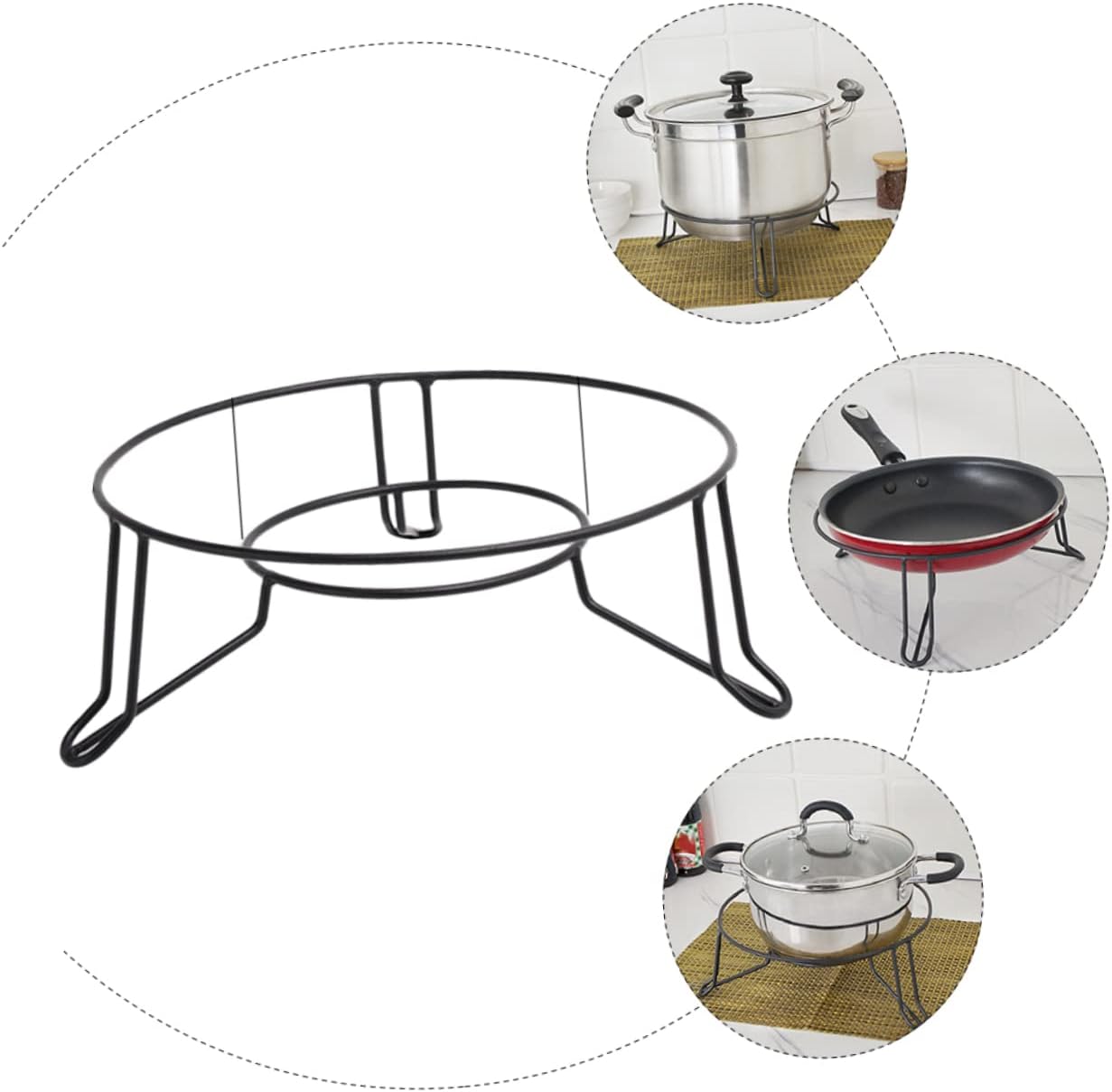 Round Pot Holder Steam Rack Metal Pot Stand Non-Slip Kitchen Storage Burner Organizer