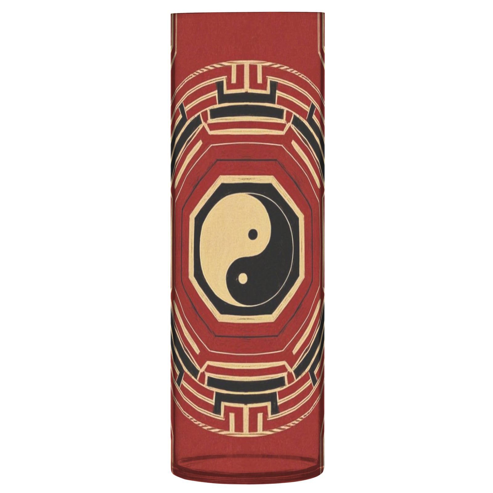 Jarrón de plástico rojo con patrón bagua de 11.8x3.9 pulgadas para salón