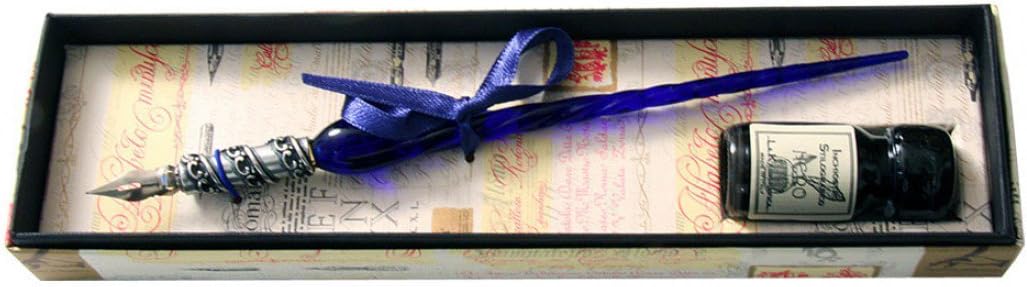 Coles Calligraphy Venetian Pewter Glass Pen and Ink Set - Blue