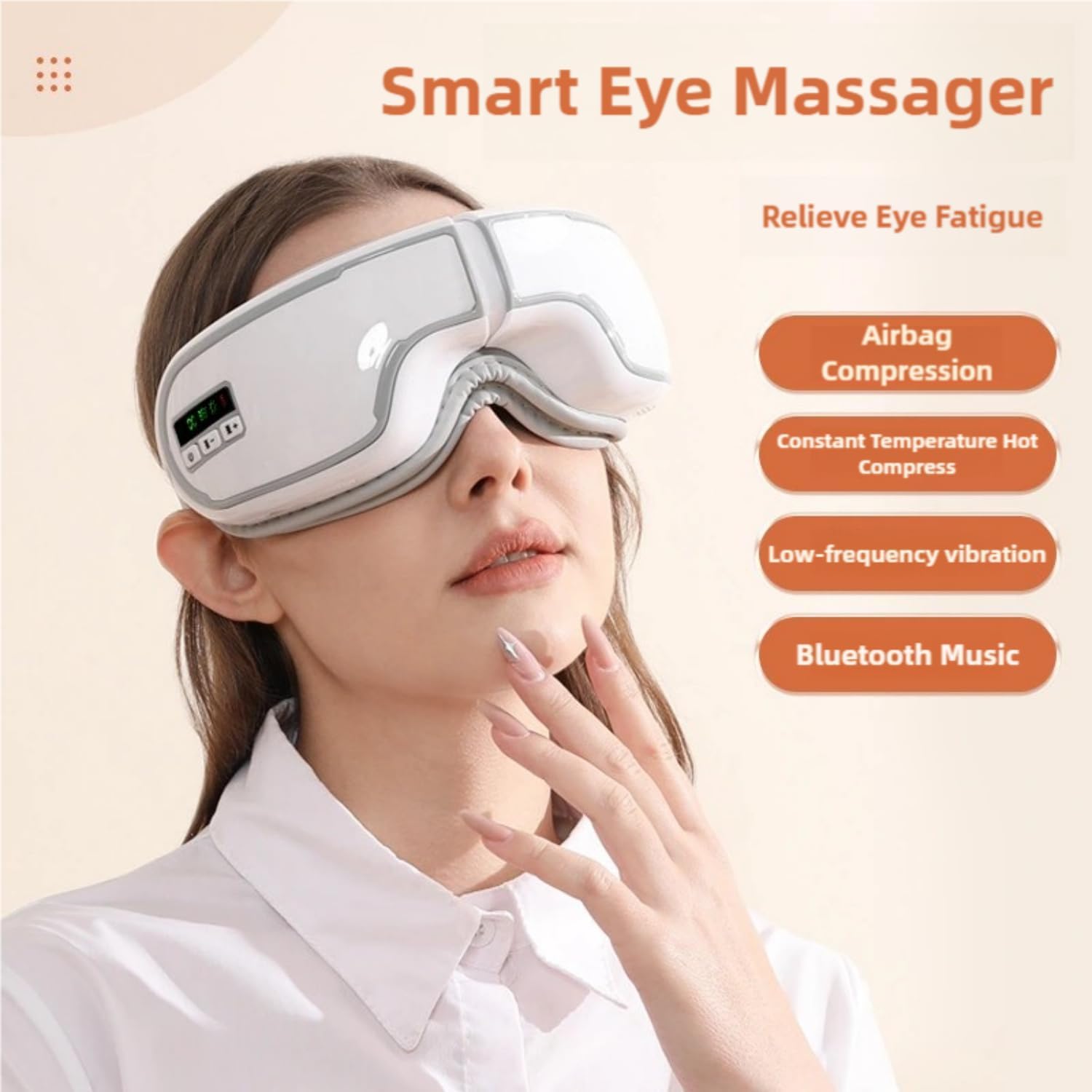 Massaggiatore per gli occhi, massaggiatore elettrico per gli occhi con calore e musica Bluetooth, massaggiatore per la cura degli occhi