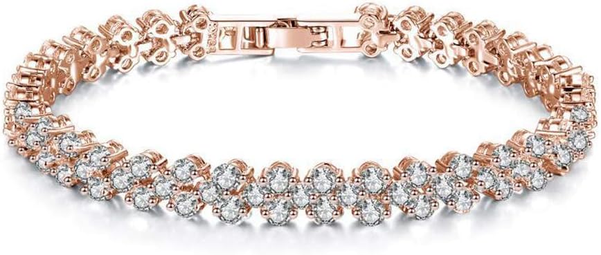 FannyShop Rhinestone Bracelet Bangle Link, Women Silver/Gold Plated Crystal Bracelets, Fashion Teen Girl Bangle Bracelet - Bridal, Wedding, Prom, Party Wear, Pageant, Tennis Bracelet (Rosegold)