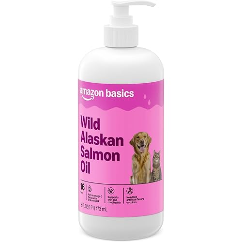 Amazon Basics Wild Alaskan Salmon Oil - Skin and Coat Support, Omega 3 Supplement for Dog and Cat, 16 fl oz (Previouly Wonder Bound)