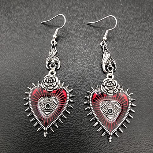 Gothic Dark Rose Flowers Dangle Drop Earrings Red Black Crystal Arrows Gems Pentagram Earrings Punk Rock Style Rose Flower Earrings Halloween Dark Bat Pentagram Rose Costumes Decorative Jewelry for Women3