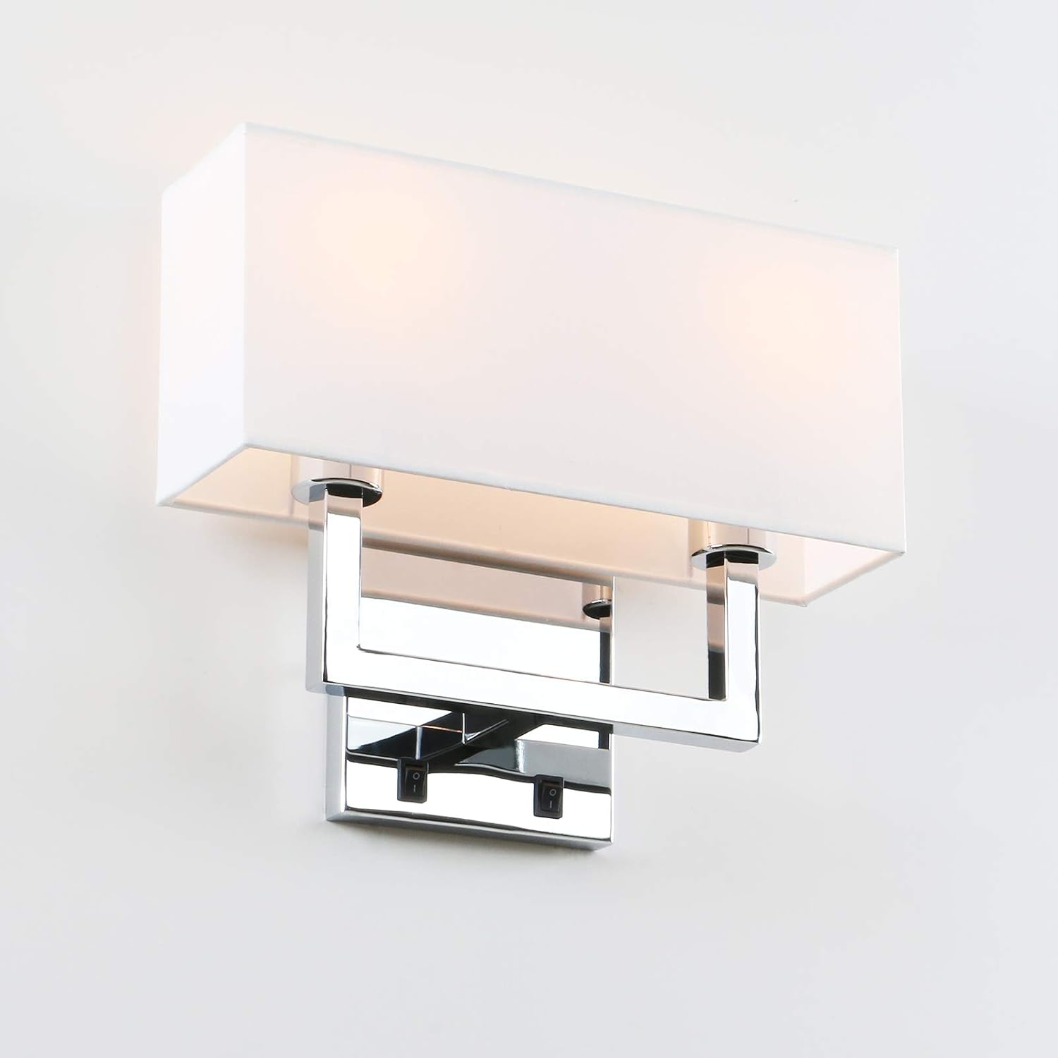 PERMO Wall Sconce Light Fixture Chrome Finish with White Textile Shades and On/Off Switch Button Living Room Bedside Nightstand Light