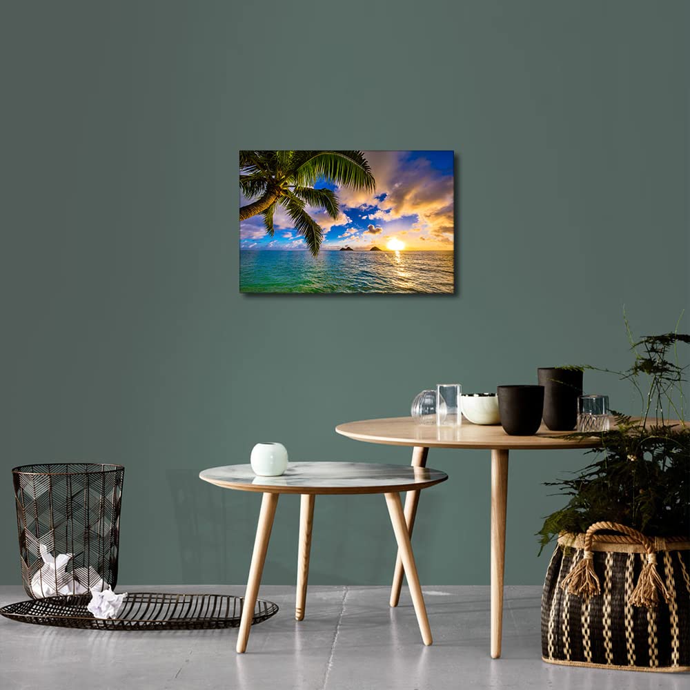 TISHIRON Canvas Wall Art Blue Sky White Cloud Beach Coconut Trees Prints Painting Stretched and Framed Paintings Ready to Hang for Home Decorations Office Wall Decor 18X12inch - Image 3