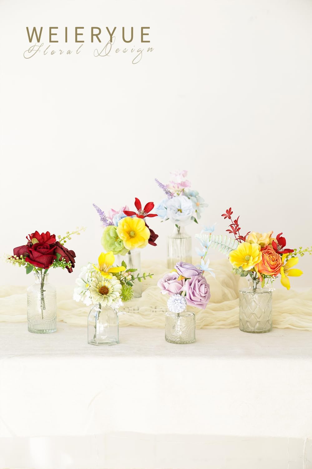 Artificial Flower Box Set Silk Fake Flowers DIY Center Cake Decoration Wedding Bouquet Corsage Home Decor Outdoor Decor Gift (Small Rainbow Flower)