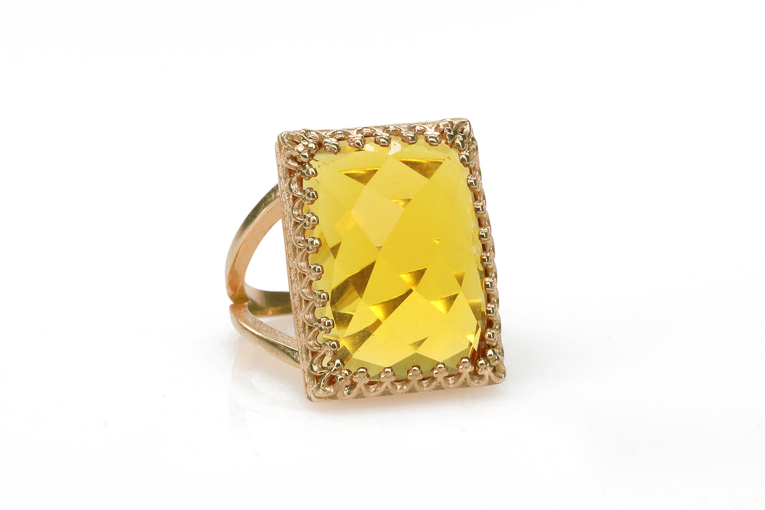 Anillo Anémona Citrino Brillante - Joyería de Moda para Mujer - Anillo de Cristal Grande Hecho a Mano