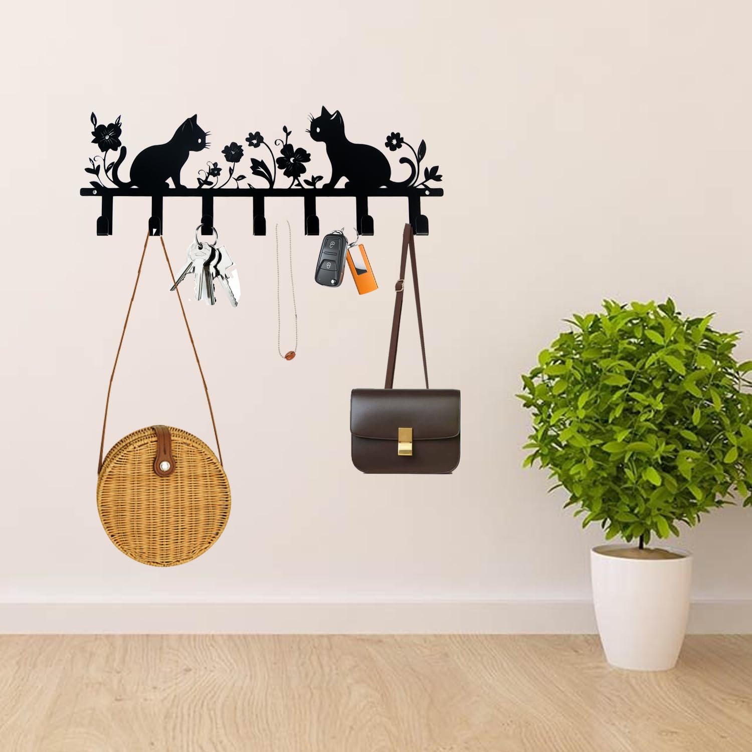 Colgador Llaves Pared Negro con 7 Ganchos, Porta Llaves de Pared para Hogar