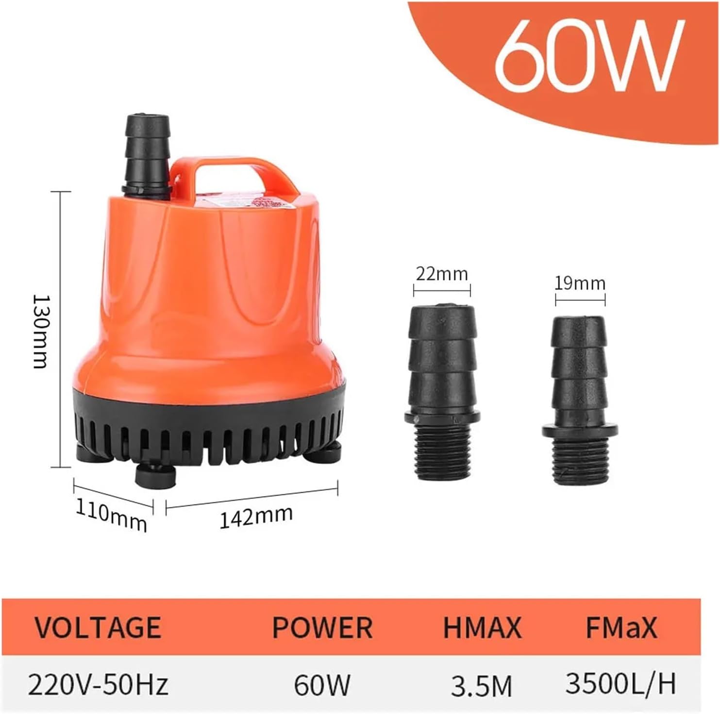 Industrial Water Pressure Diaphragm Pump 30W-110W 220V Bottom Suction Aquarium Submersible Pump For Garden Fish Tank Pumping Cycle Fountain(60W)