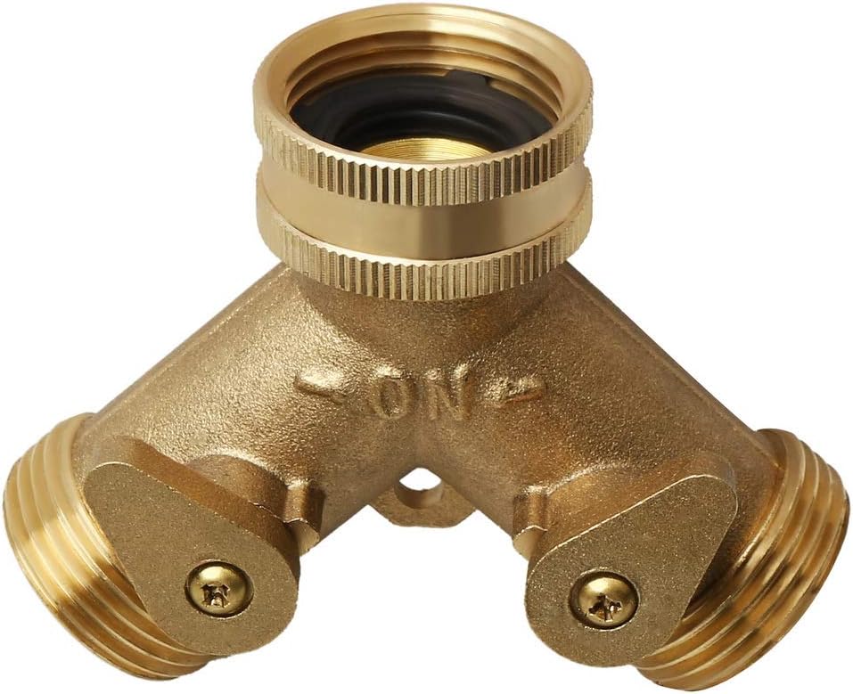 kuou Brass Manifold, 3/4″ Garden Tap Y Splitter Double Hose Connector 2