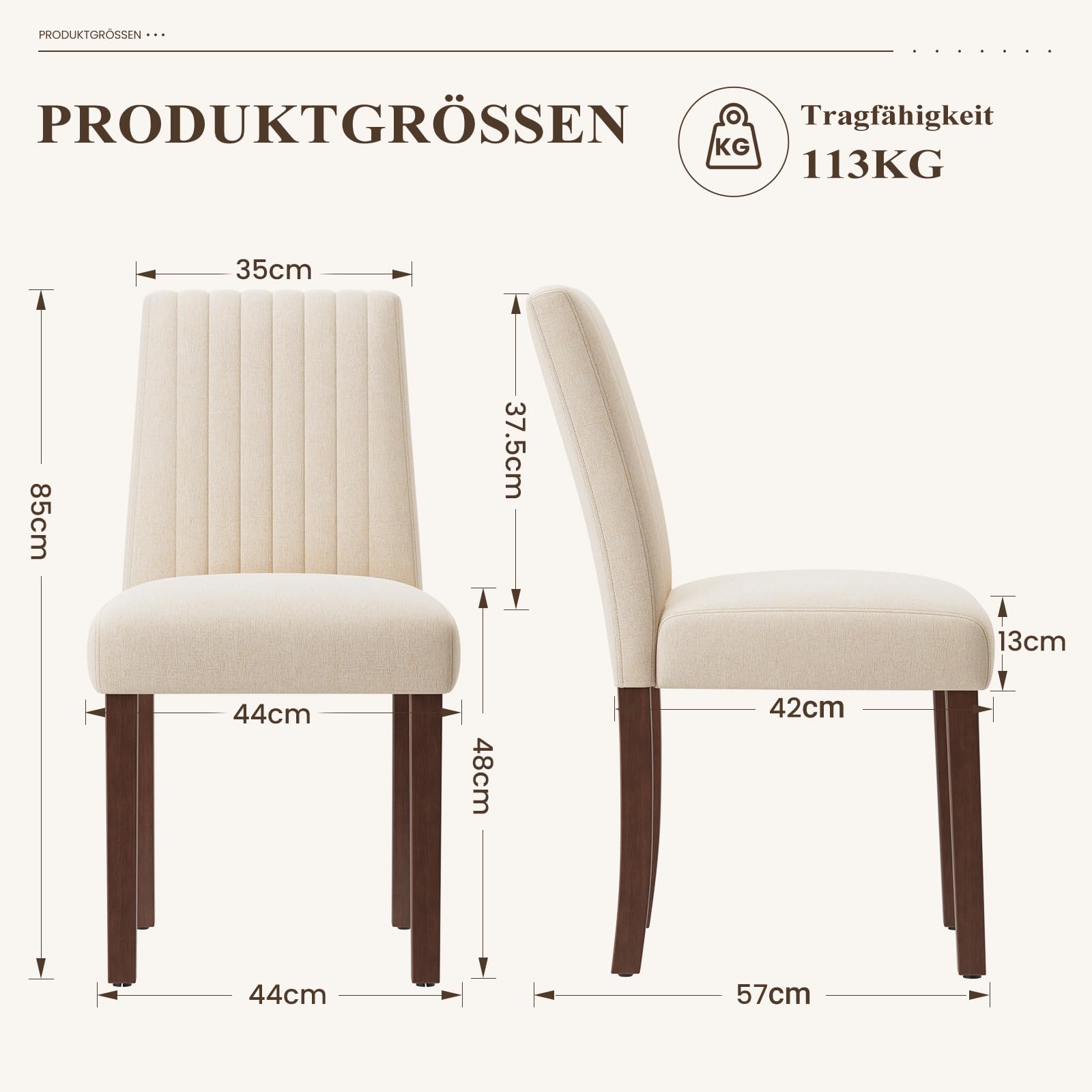 COLAMY Esszimmerstühle 2er Set, Polsternder Stühle Esszimmer mit Rückenlehne, Küchenstühle Gepolstert, Stoff Dining Chairs Holzbeinen für Esszimmer, Küche, Restaurant, Beige