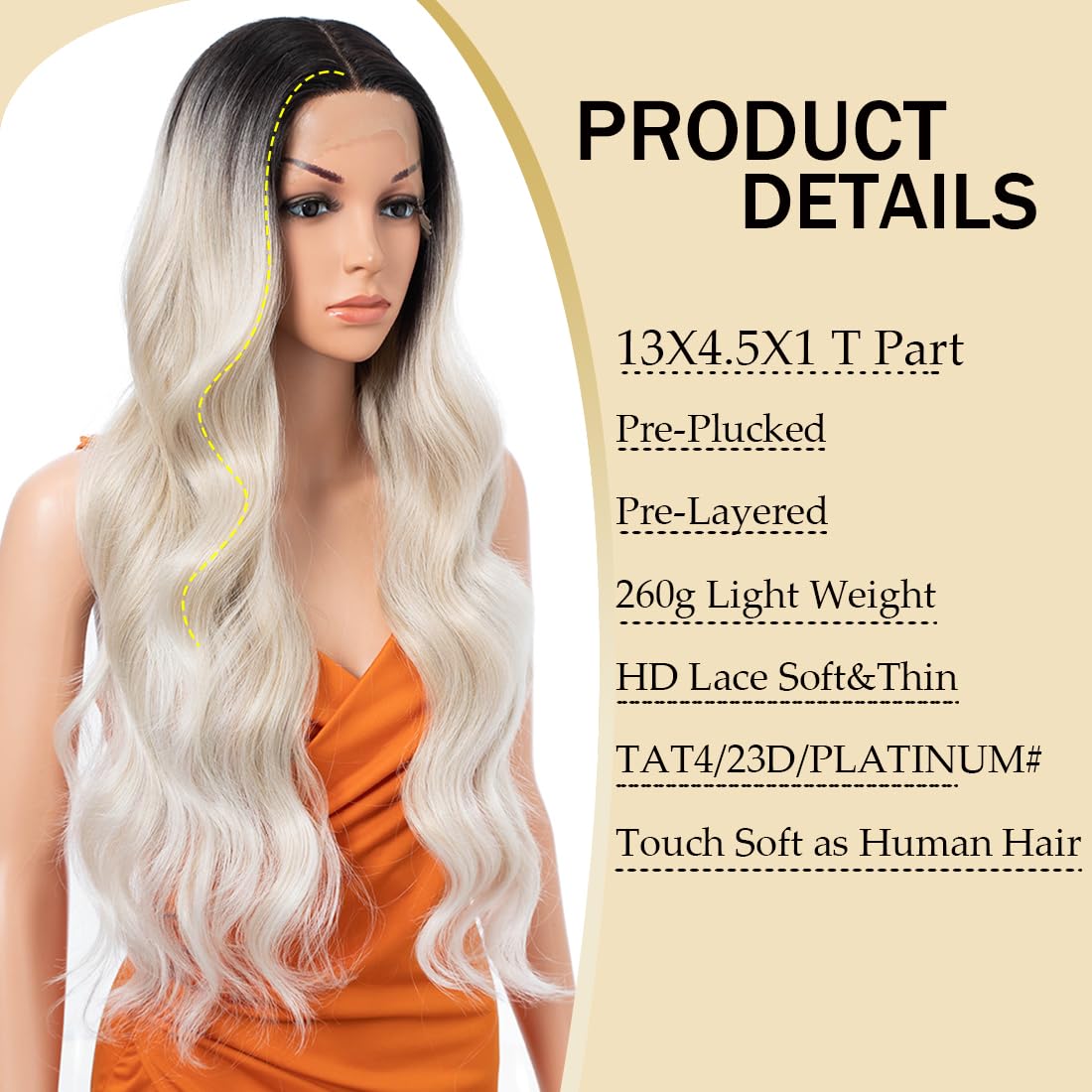 30 Inch Body Wave Long Wig 13X4.5X1 Synthetic Lace Front 180 Density Black Flax Brown Blonde Heat Resistant Fiber Hair Pre Plucked TAT4/23D/PLATINUM - Image 3