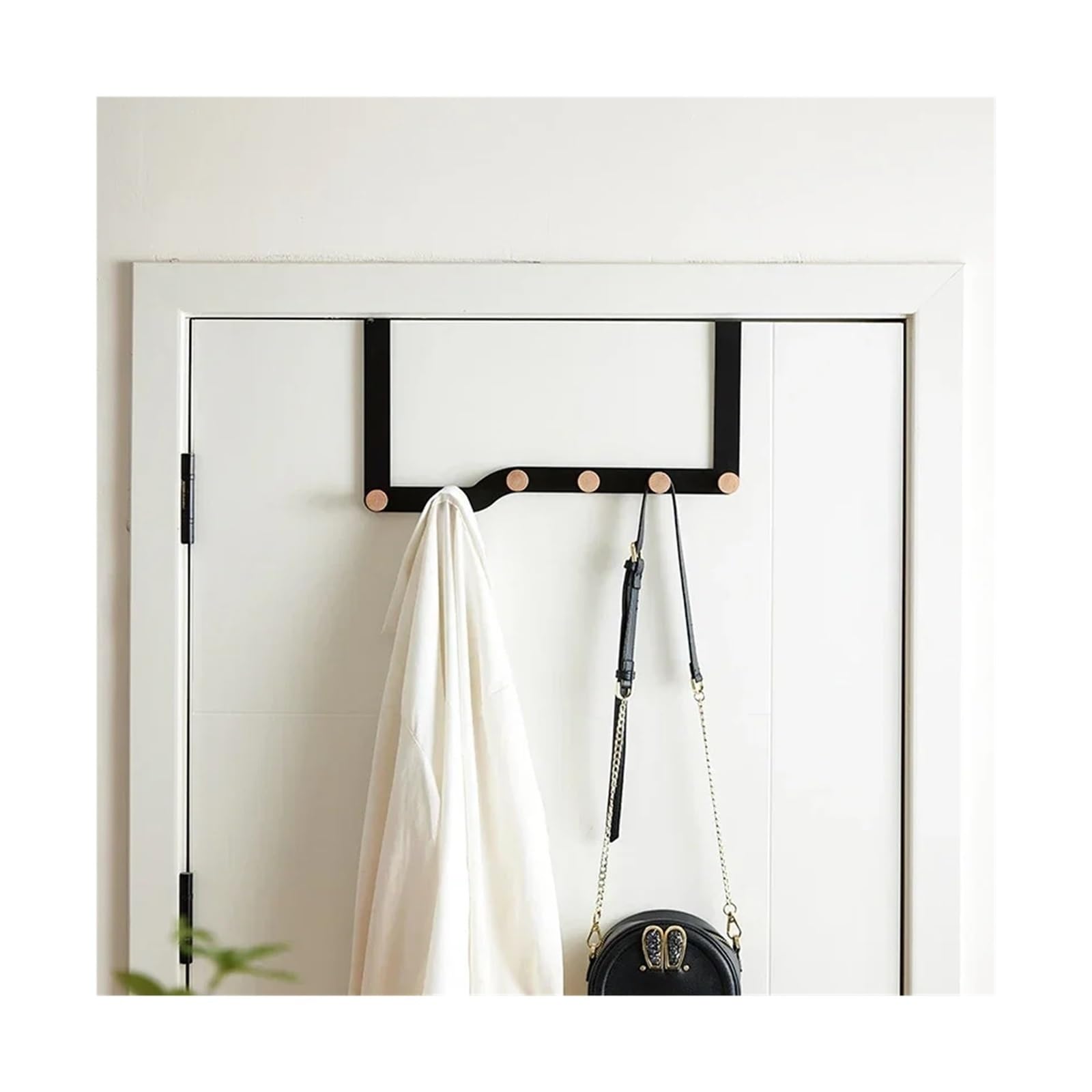 FDBTYJN Over Door Hook Over The Door Hook Hangers Organizer Rack Housekeeping Organizers with Wooden Hooks(Color3,5 Hooks)