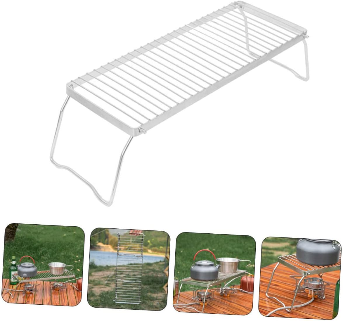 Generic Stainless Steel Camping Barbecue Rack Portable Grill Pot Bracket for Outdoor Cooking for Garden Parties and Bbqs