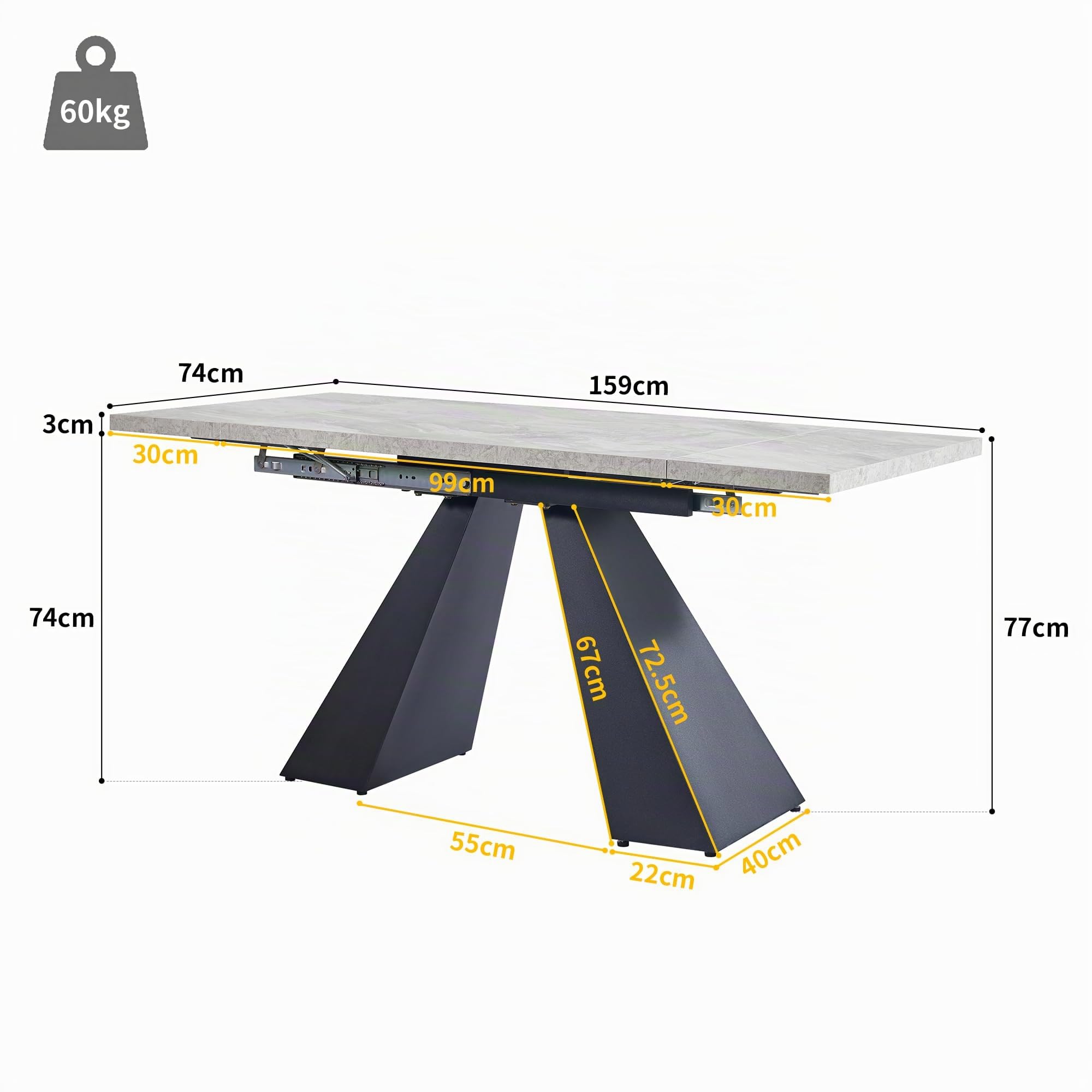 Mesa de comedor telescópica (99-159 x 74 cm), mesa de comedor extensible, mesa de cocina que ahorra espacio, amplia superficie de trabajo, diseño flexible, para oficina en casa y salón, mesa gris con