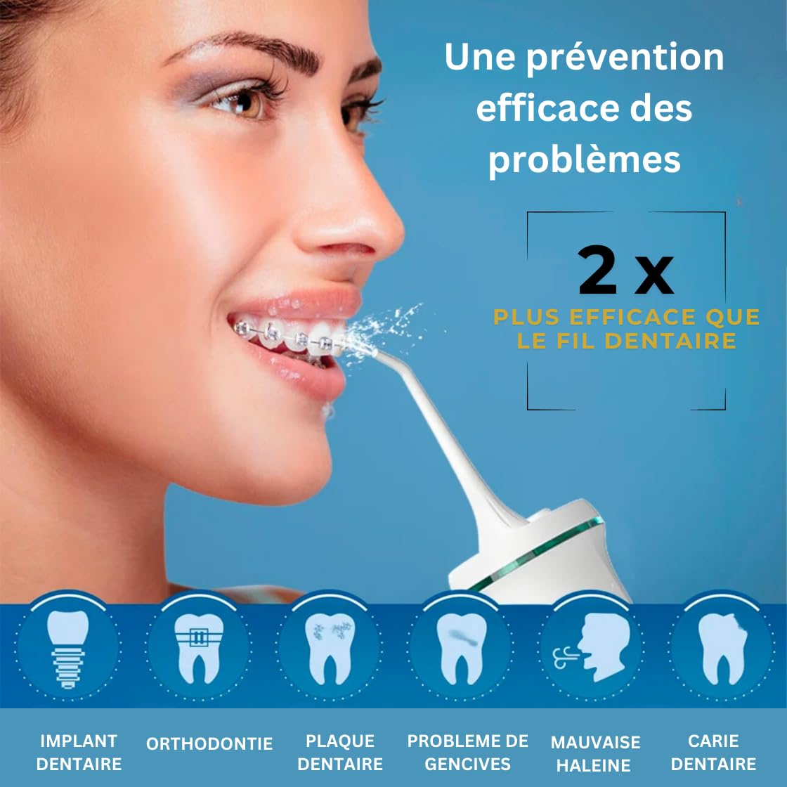 Jet d Eau Dentaire Hydropulseur Professionnel Portable – Compact pour Voyage Rechargeable USB-C avec 4 Modes 4 Embouts Rotatifs – convient aux Gencives Sensibles, Orthodontie (Blanc)
