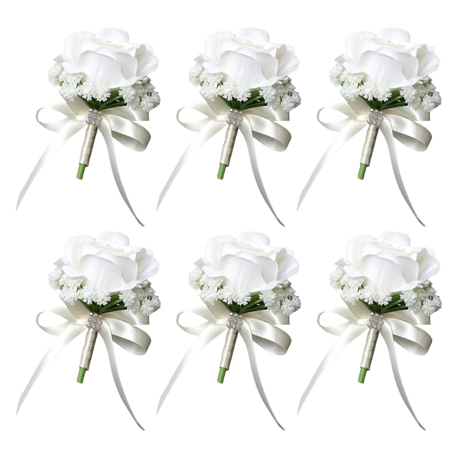 Carotoe White Faux Rose Wedding Corsage Accessory Functional Silk Rose Boutonniere For Bridal Parties Stage Adjustable Size Boutonniere