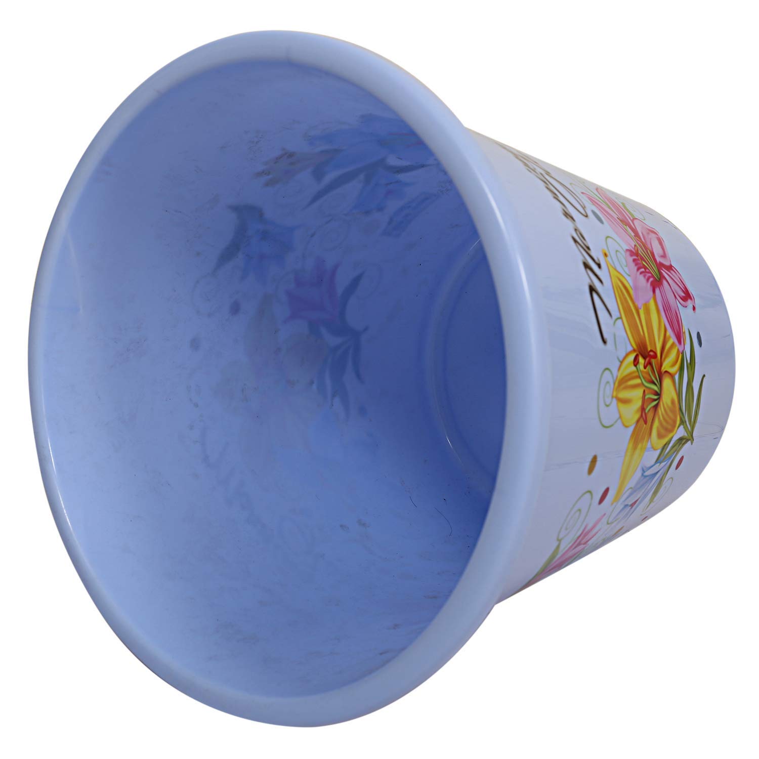 Kuber Industries Blue 5L Floral Dustbin - Pedal & Open Top -4
