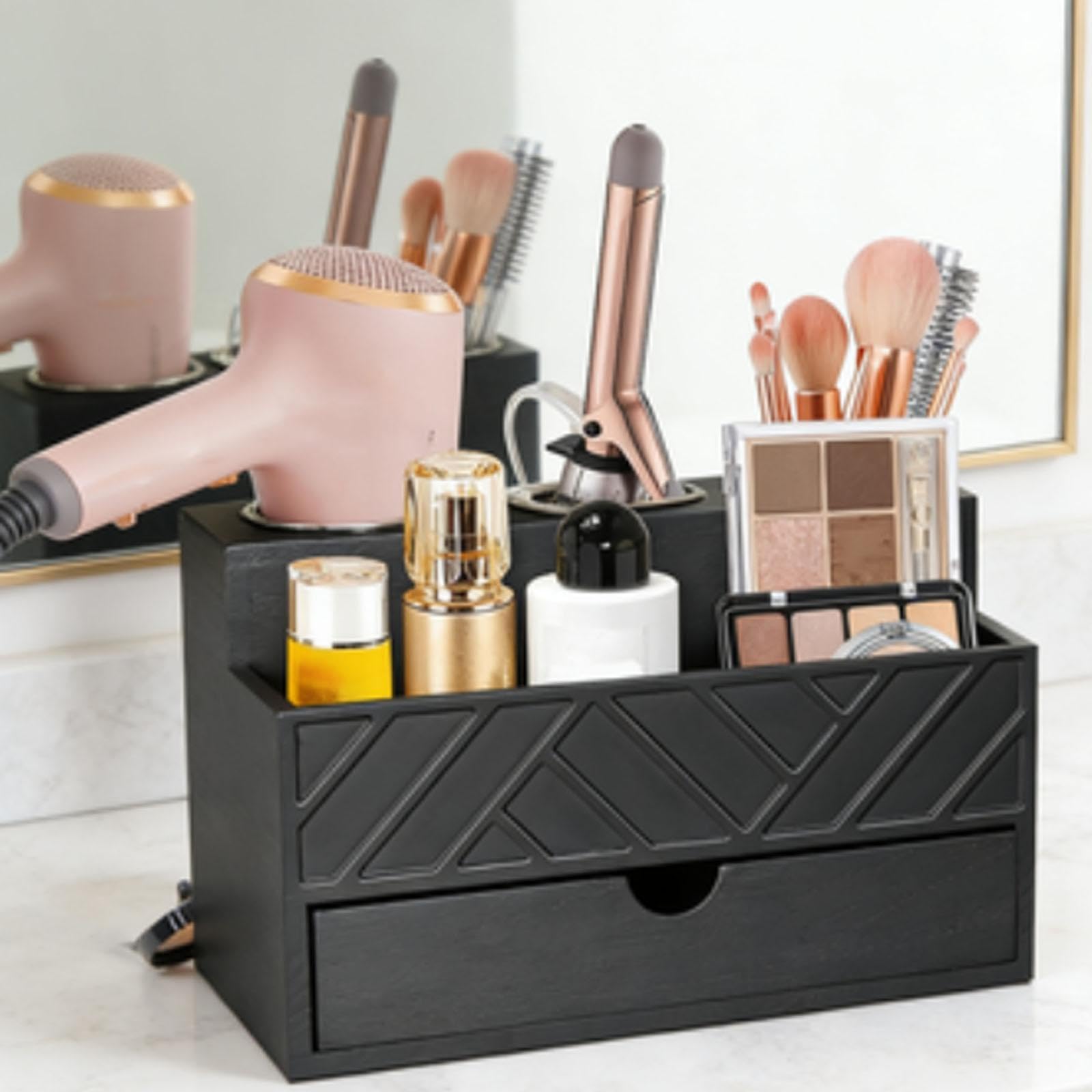 Organizer für Haarstyling-Geräte, Make-up-Organizer, Schminktisch-Kosmetikaufbewahrung aus mit Schublade für Küche, Föhn und Hautpflege