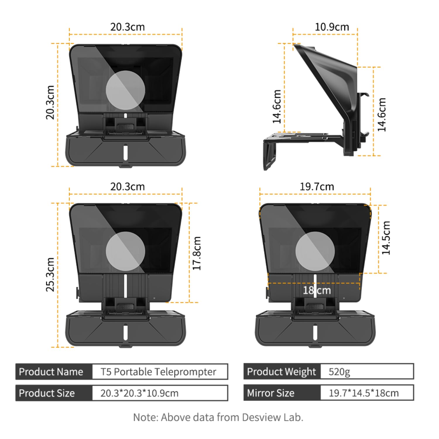 Desview T5 Teleprompter für Smartphone, Tablet & Kamera – Tragbarer Teleprompter für Video-Interviews, Live-Streaming, Vlogging & Outdoor-Aufnahmen – inkl. 49–82mm Kamera-Adapterringe