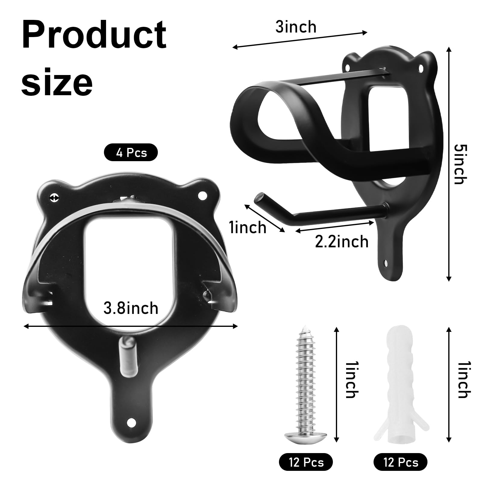 Soporte para caballo de metal negro, gancho de trinquete con tubos y tornillo, brida auxiliar