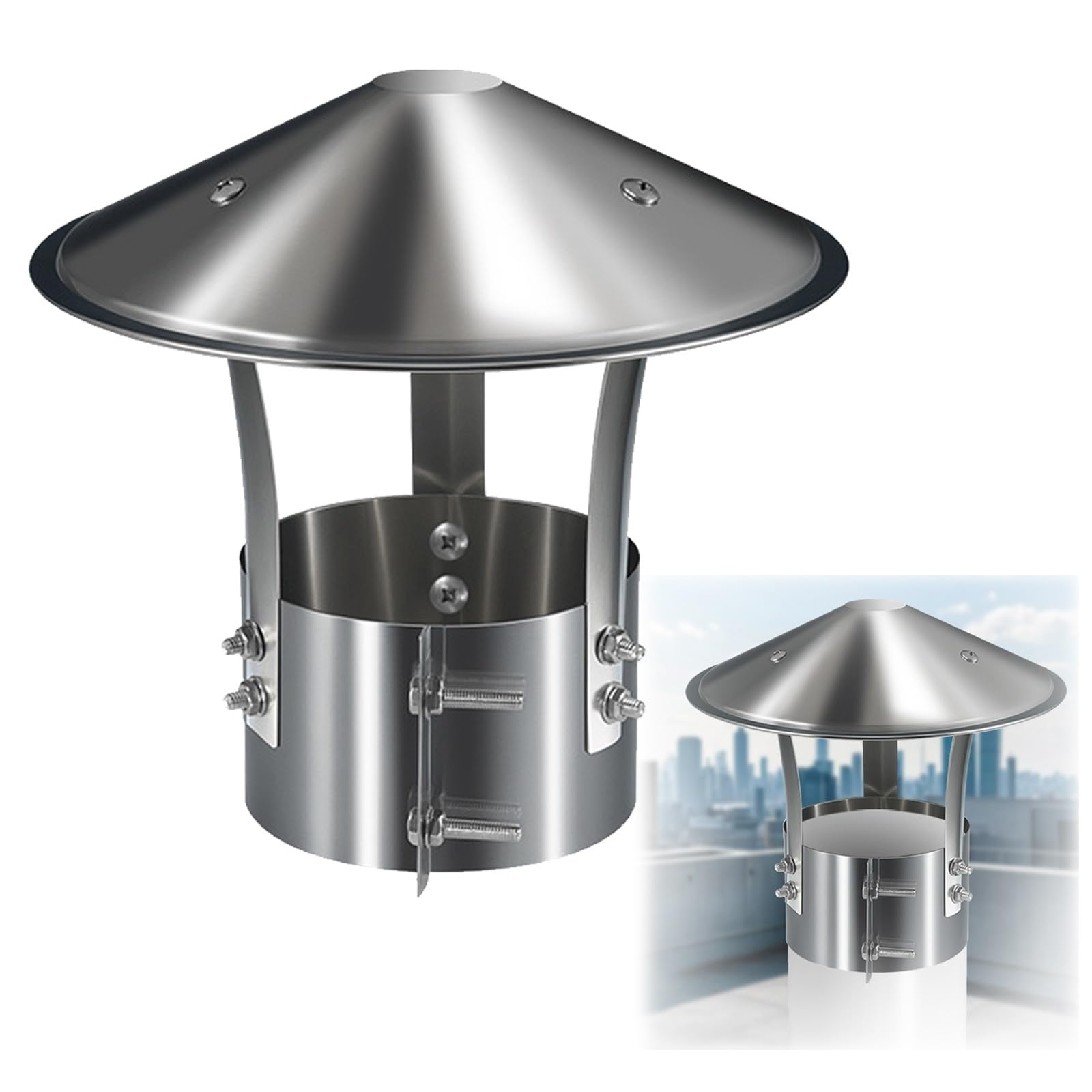 IGNVXMGKP Cone Top Chimney Cap for Outside, 3" 5.1" 7" 7.9" 9" 12.4" Round Roof Rain Chimney Cover, 201 Stainless Steel Stove Pipe Cover Cap Adjustable(200mm/7.9in)