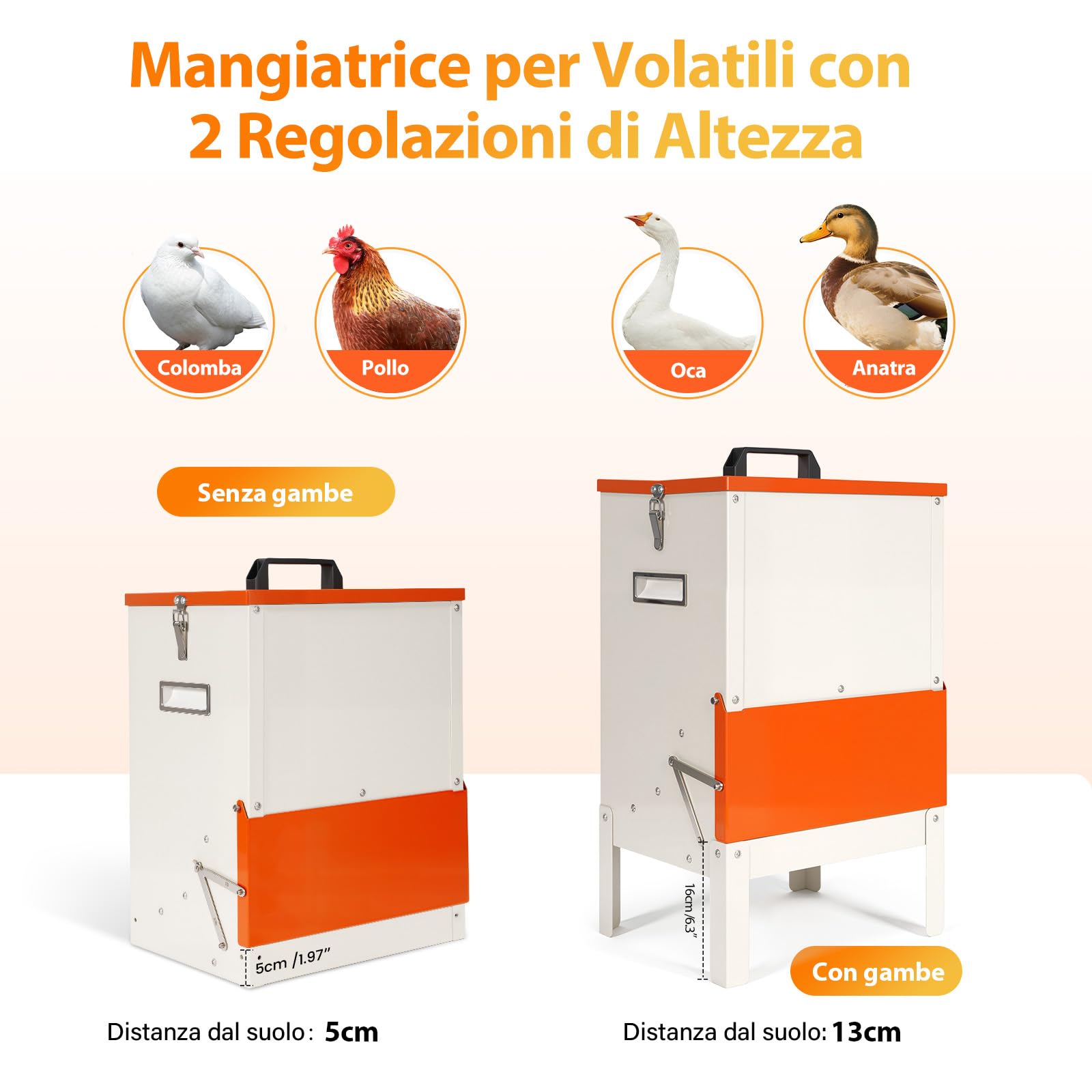 Mangiatoia Automatica per Pollo,Avicoli per Galline Antitopo,18kg（30lbs）Acciaio Zincato Abbeveratoio Galline,Antispreco Mangiatoia Galline,Mangiatoia Impermeabile per Pollame