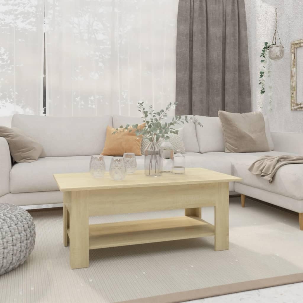 SXZenSpace Sonoma Oak Coffee Table 102x55x42 cm, Two-Tier Engineered Wood Side with Lower Shelf
