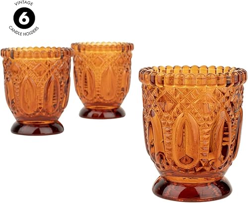 Miniatura 6 de Koyal Wholesale 6 portavelas de vidrio vintage ámbar de 3 x 2.75 pulgadas, para otoño, boda, ámbar, portavelas votivas para centro de mesa, bohemio,