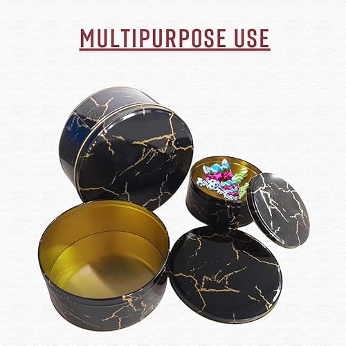 Miniatura 5 de Juego de 3 latas de galletas de Navidad negras y doradas con tapas, latas de regalo redondas y resistentes, recipiente para hornear pasteles de