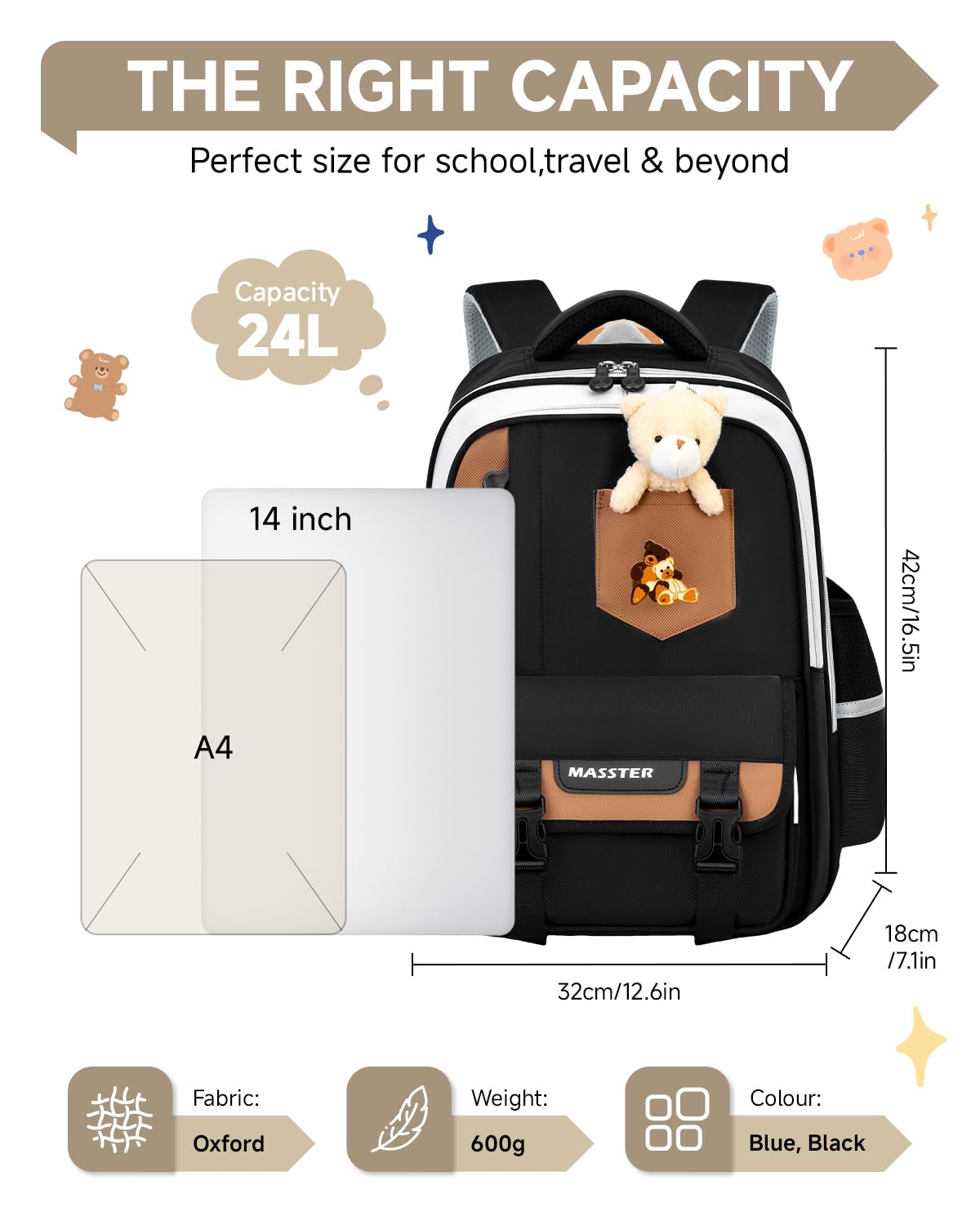 Amythe Cartable Garçon CP-CM1 6-10 Ans, Sac à Dos Primaire Enfant Léger (600g) Ergonomique avec Bandes Réfléchissantes, Imperméable pour l'École, les Voyages et le Quotidien -Noir