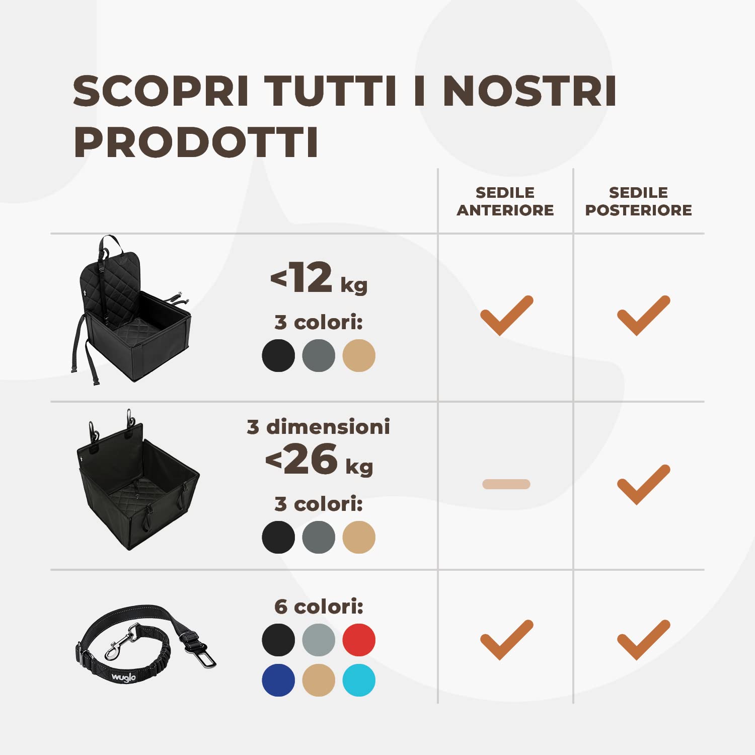Wuglo Cintura per Cani Auto da 30 a 95 cm - Cintura di Sicurezza per Cani Elasticizzata - Cintura Auto per Cani con Attacco Spesso - Guinzaglio Auto per Cani Universale (Nero)