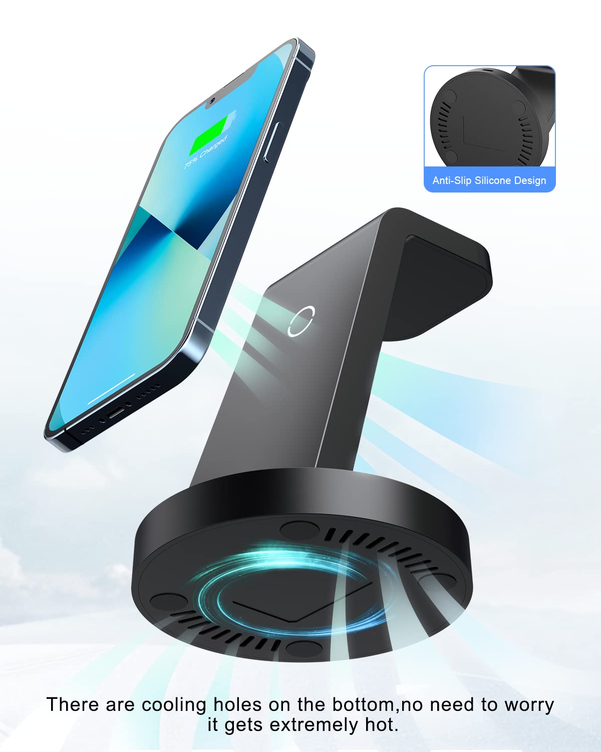 Wireless Charging Station, 3 in 1 Wireless Charger Compatible with iPhone 13 Pro/13/12/11/Pro/SE/XS/XR/X/8 Plus/8, Fast Wireless Charging Stand Dock for Apple Watch Series & Airpods(with Adapter)