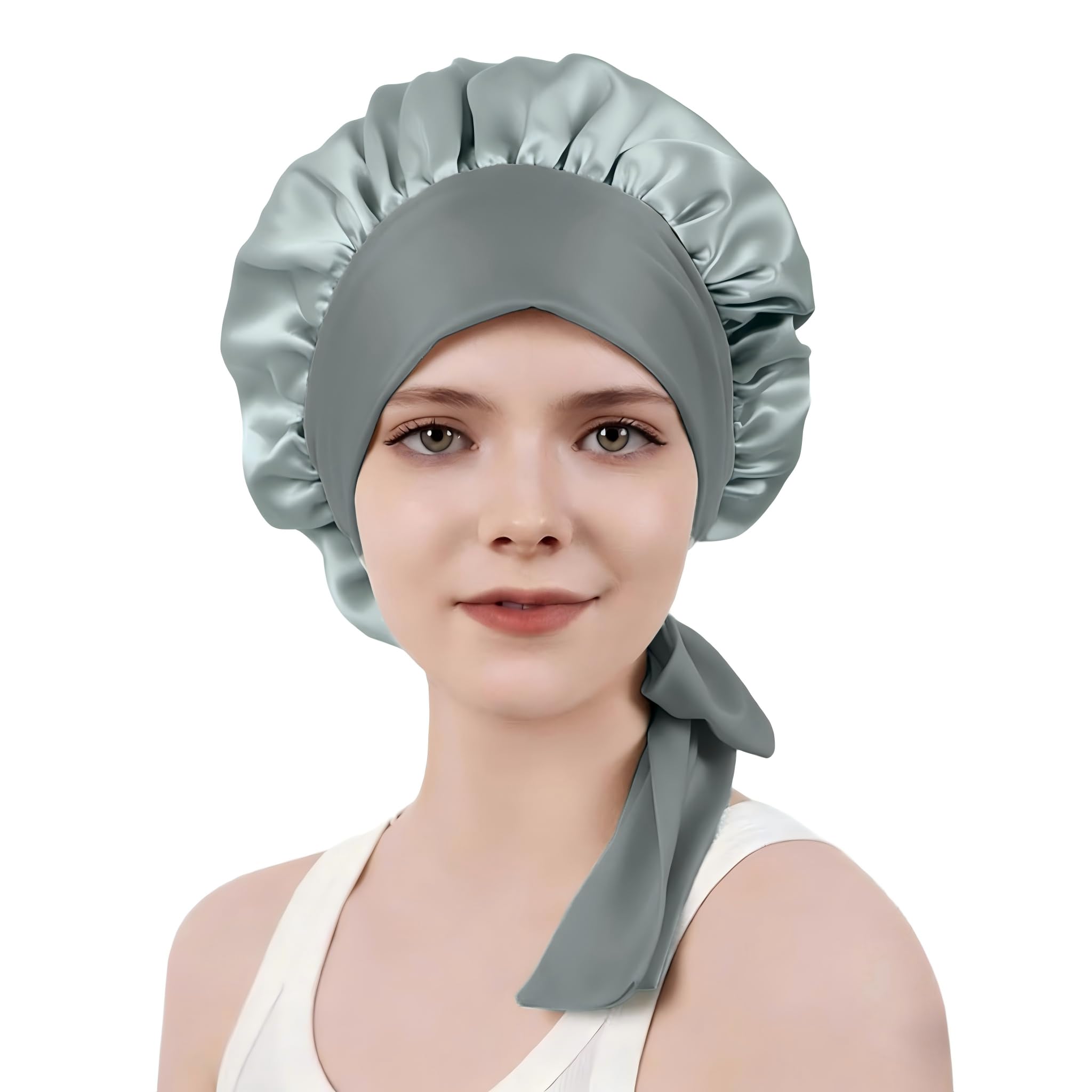 Bonnet de Nuit en 100% Soie de Mûrier - Bonnet Cheveux Nuit Anti-Frisottis | Large Bande Réglable, Chapeau de Nuit en Soie pour Femmes Cheveux Longs Bouclés