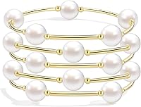 Elegance11designs 10mm White Crystal Pearl Blessing Bracelet - 5 Symbolic Pearls for Health, Purity, Wealth, Happiness & Elegance