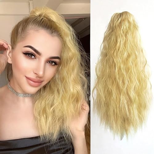 Miniatura 13 de Extensiones de cabello para cola de caballo con clip de garra, onduladas de 20 pulgadas de largo, cola de caballo sintética para adultos, mujeres
