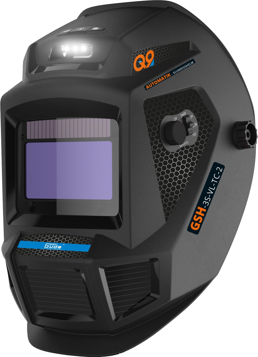 Güde Automatyczny kask spawalniczy GSH-3S-VL-TC-2 (do cięcia/szlifowania/spawania, baterii solarnych i litowo-jonowych, filtr True Color, filtr przyciemniający do samochodu (95 x 55 mm), wentylator i