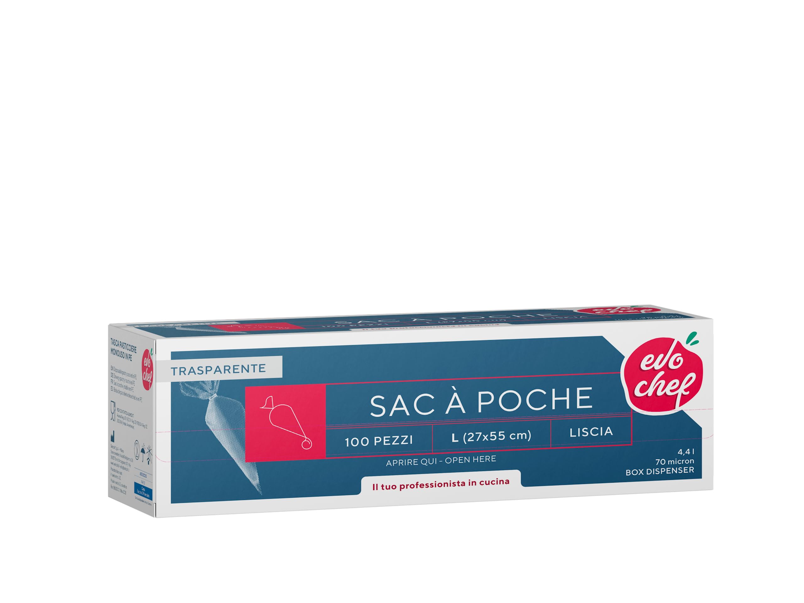Evo Chef, Sac a poche,100 pezzi, Creme e Paste a bassa e media densità, capacità 4.4 lt