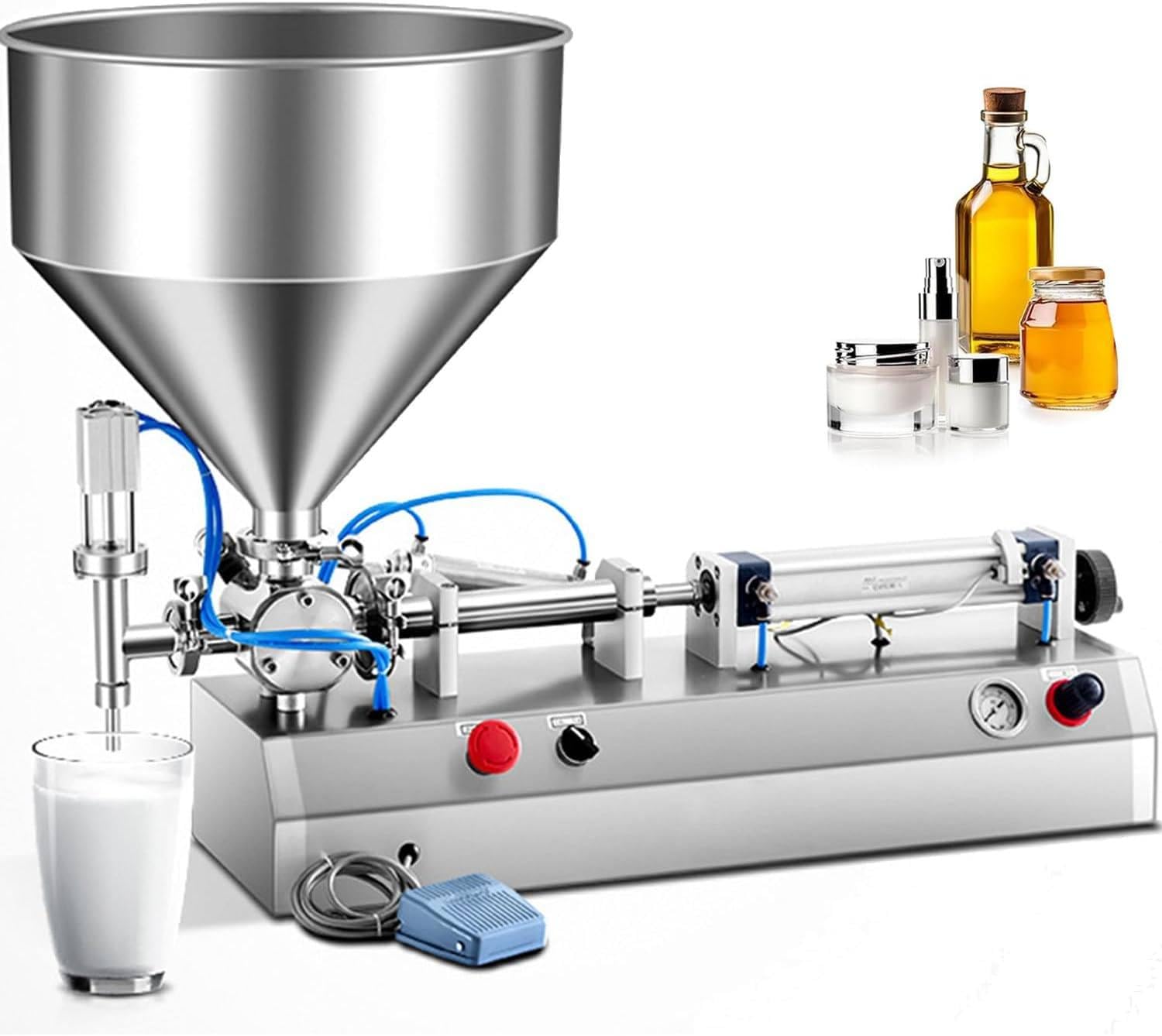 UILMLIO Stainless Steel Liquid Paste Filling Machine Horizontal Pneumatic Bottle Filling Machine Semi-Automatic Paste Bottle Filling Machine for