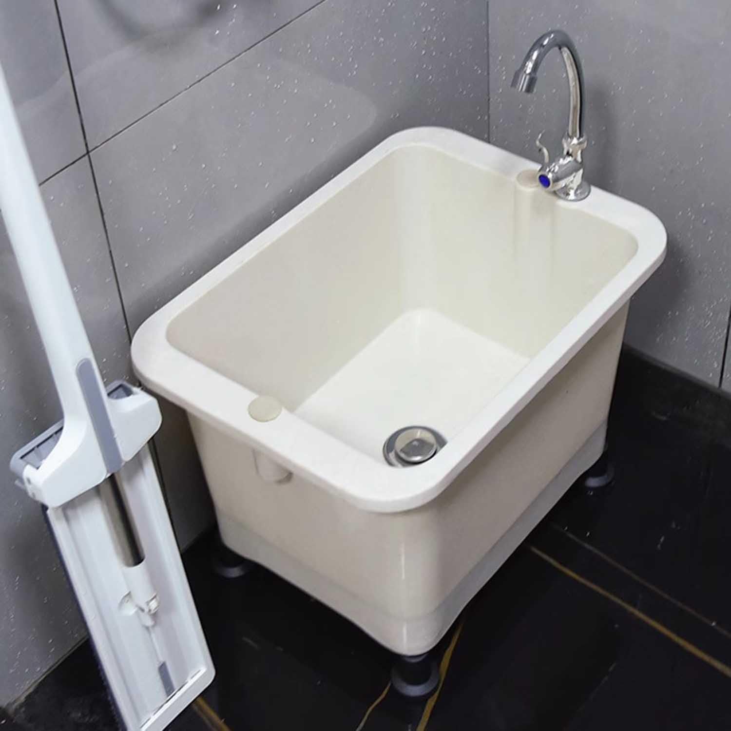 Cubo de Fregona de plástico ABS con Botón de Drenaje Rápido, Lavabo con Manguera de Drenaje expandible, Cubo de Limpieza Grande para Lavadero, Garaje, 48,5 * 35 * 35,5 cm