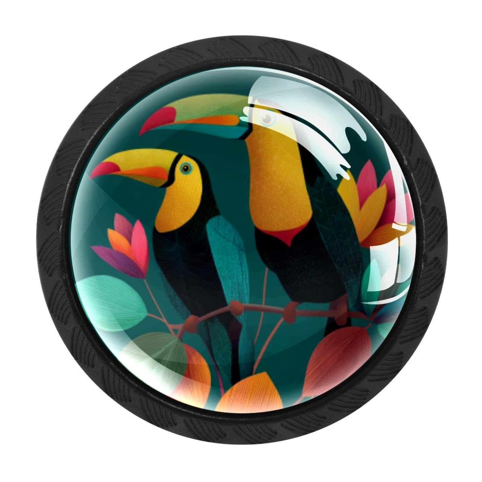 CHENZZZZ 4 Pieces Dresser Knobs Birds Tropical Toucans (3) Drawer knobs Cabinet Knobs Pull Handles for Home Kitchen Office
