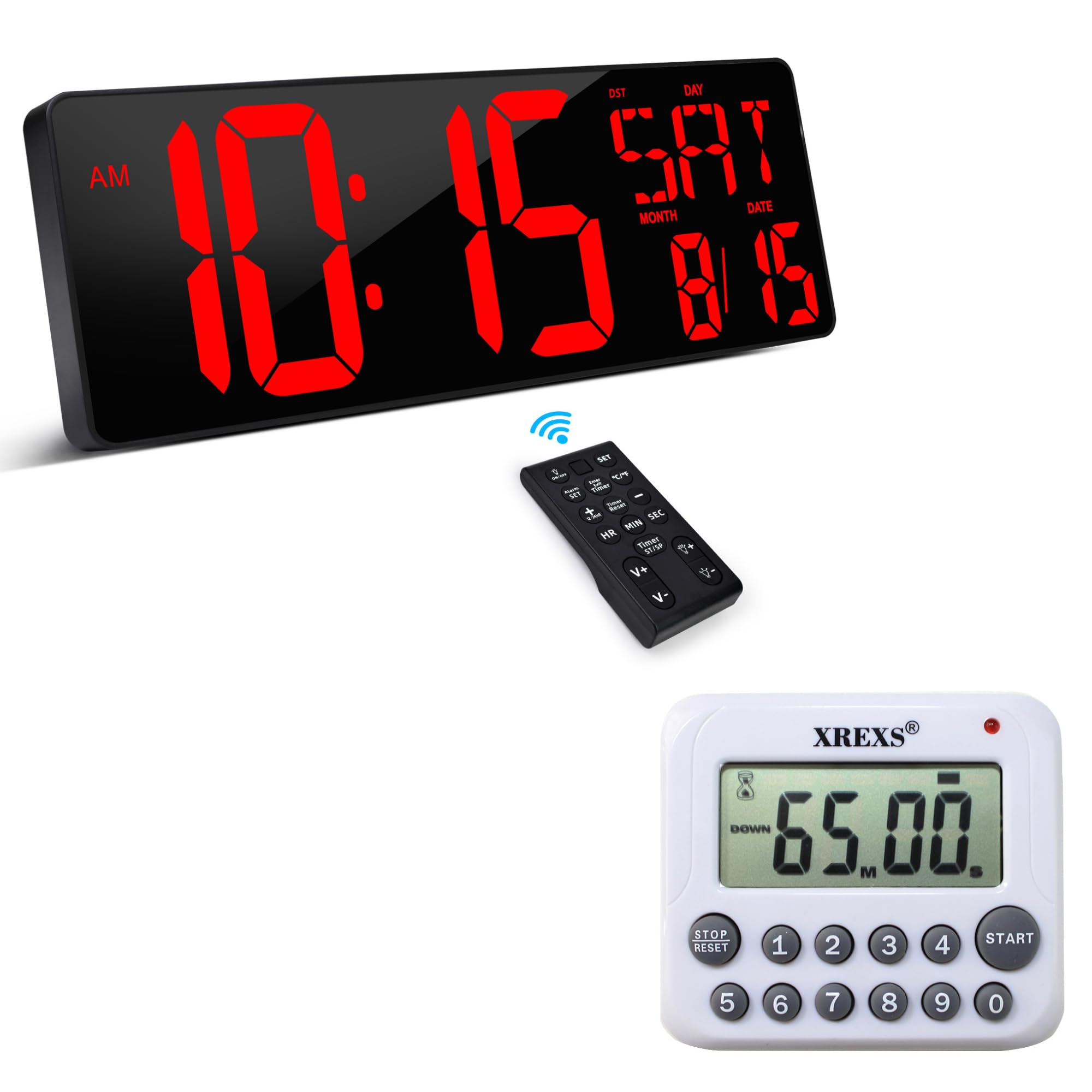 XREXSLarge Digital Wall Clock with Remote Control + Digital Timer