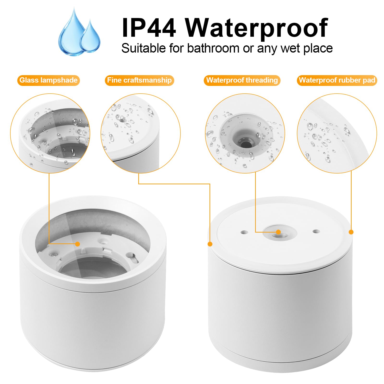 GeyouLux Focos LED Interior Techo IP44, 3CCT 7W 800LM Foco de Techo LED, Ø84x65mm 3000K/4500K/6500K Lámparas de techo para baño, Aluminio Superficie Plafon Techo Blanco 4 piezas