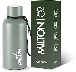 Milton Aura 500 Thermosteel Bottle, 500 ml, Grey | 24 Hours Hot and Cold | Easy to Carry | Rust Proof | Leak Proof | Tea | Coffee | Office| Gym | Home | Kitchen | Hiking | Trekking | Travel Bottle
